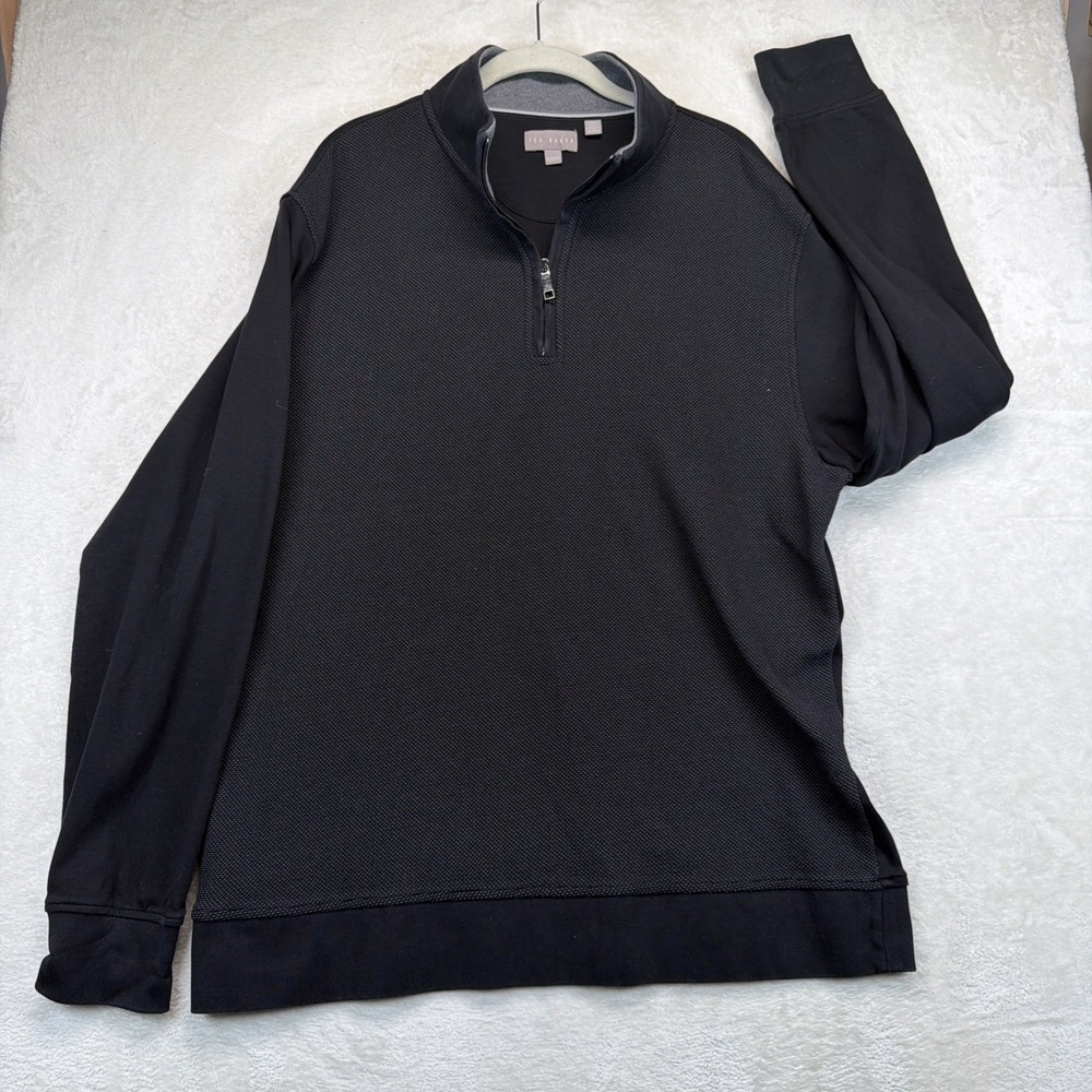 Ted Baker Men's Black Textured Quarter Zip Pullover Sweater XL Cotton Blend